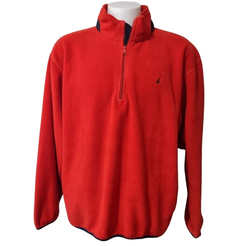 Nautica Fleece Pullover XXL Mens Gorp Core Cabin Core Red Quarter Zip Logo Retro